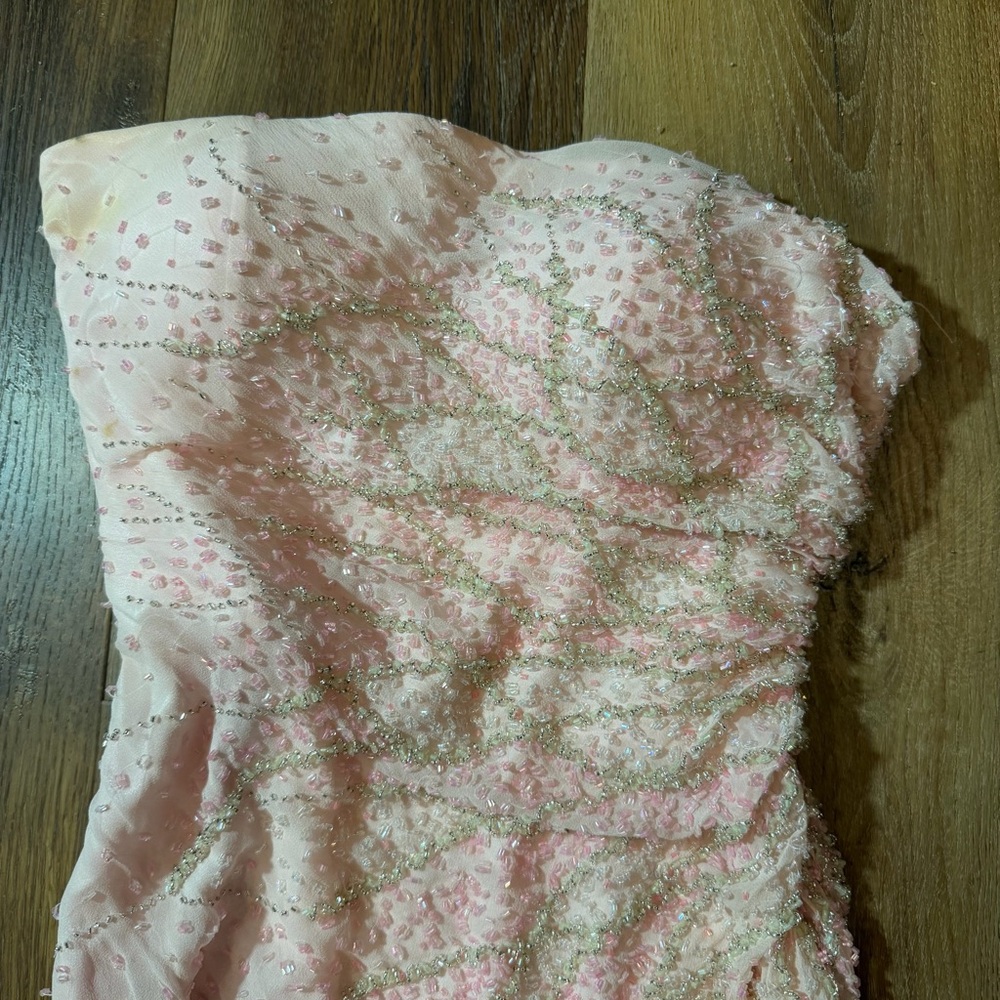 Vintage 100% Silk Beaded Dress Vintage Beaded Dress Pink Strapless Prom Fairy - Picture 8 of 17